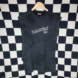 Men's Fourstar Skateboarding Cut Distressed Washed Black Tank Top Size Medium